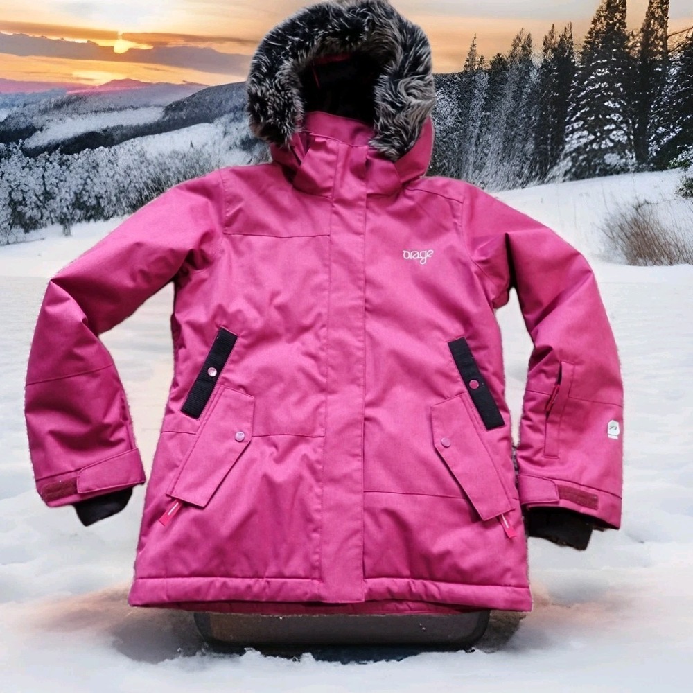 Orage Ski Snowboard Jacket Girls Size 14 Pink Excellent Faux Fur‎ Hooded Coat